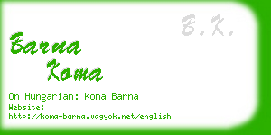 barna koma business card
